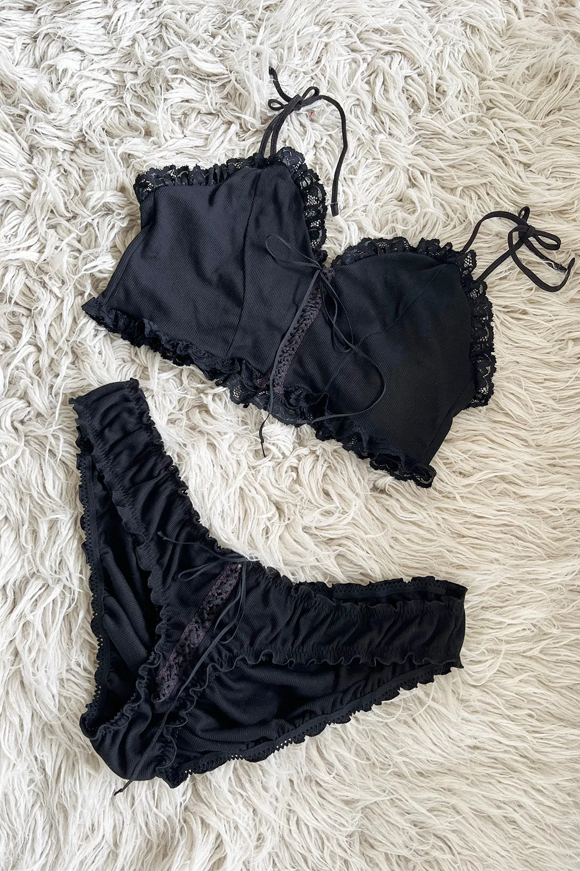 RETIRING 12/31 Tether Lace Up Bloomer Panty Rib Knit Jersey (Black or Oat)