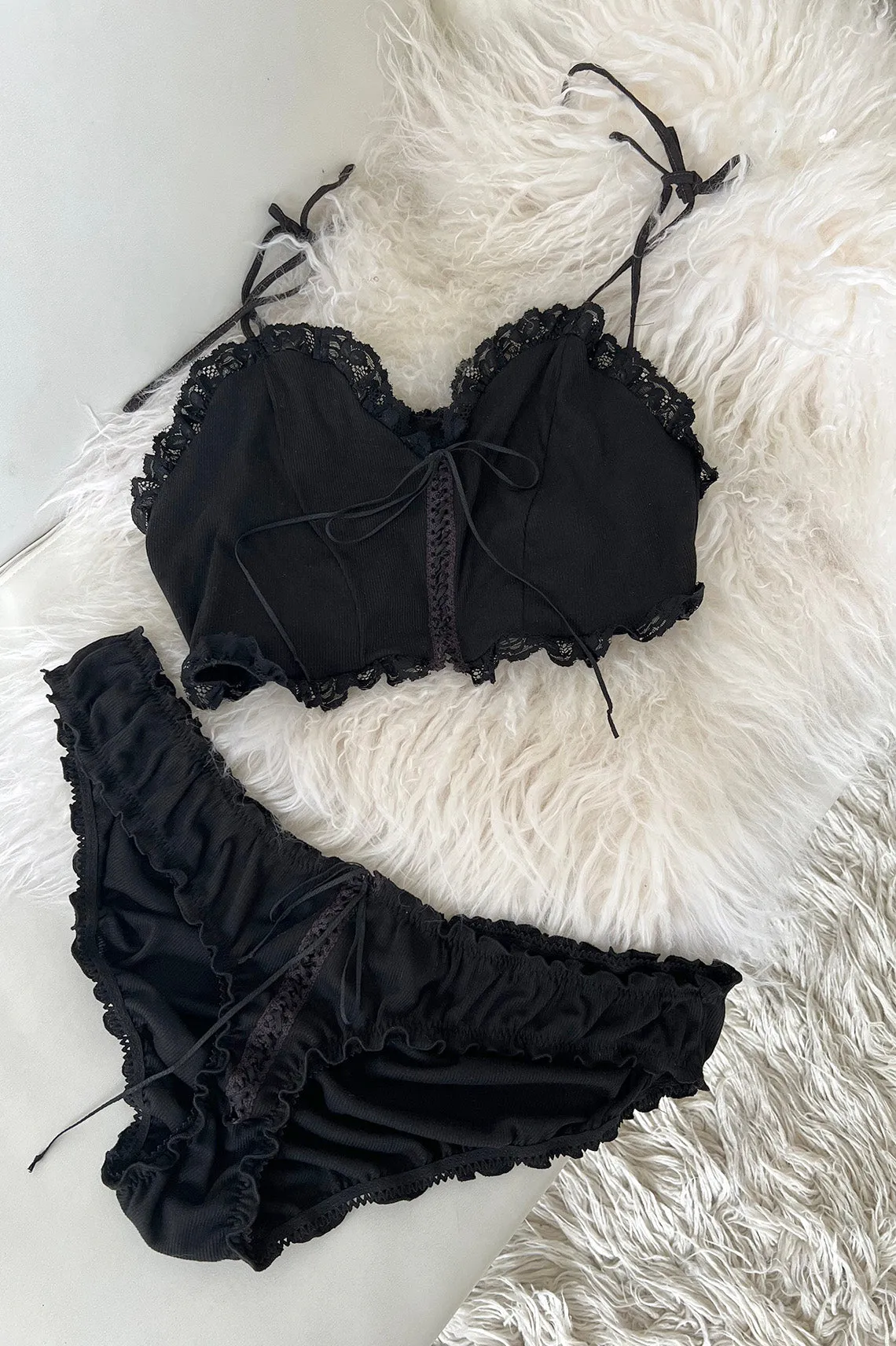 RETIRING 12/31 Tether Lace Up Bloomer Panty Rib Knit Jersey (Black or Oat)