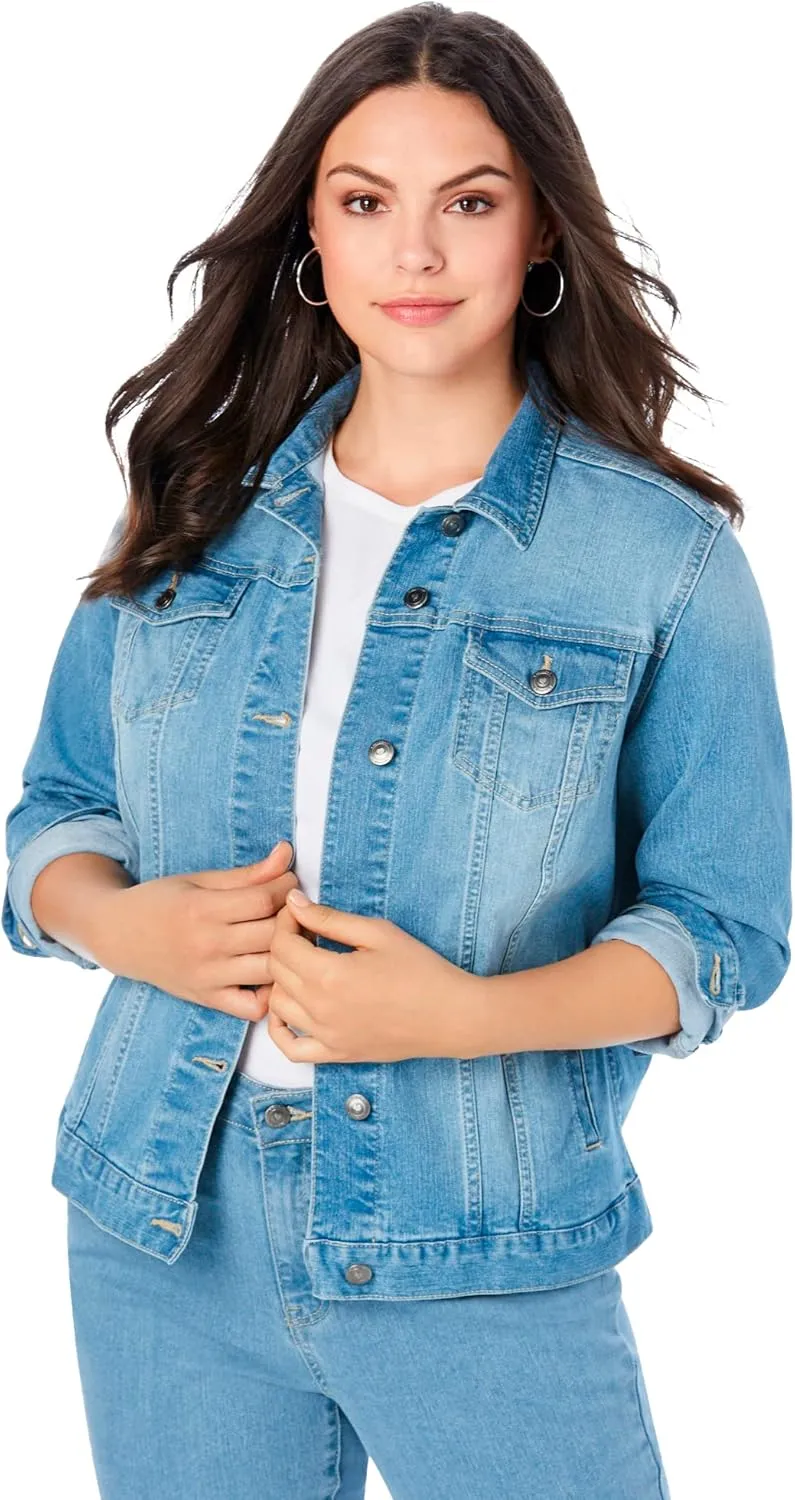 Roaman's Women's Plus Size Essential Stretch Denim Jacket