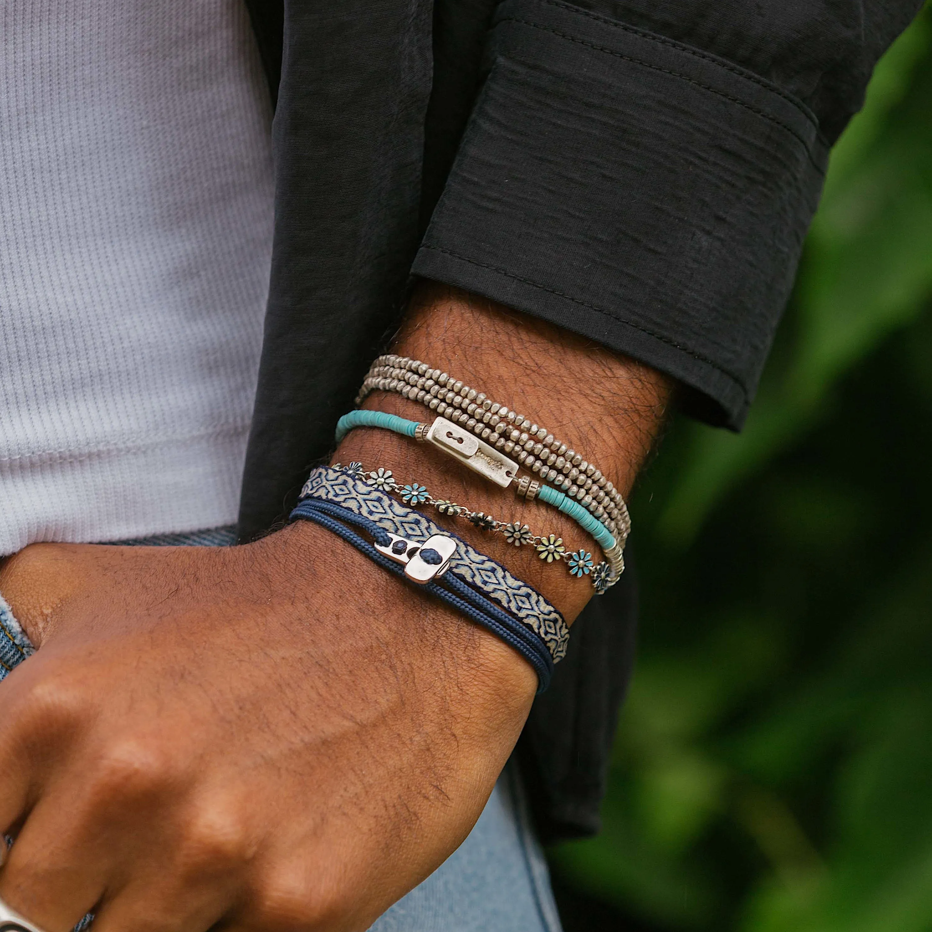 Sailing Cord Bracelet With Silver Clasp (Black)
