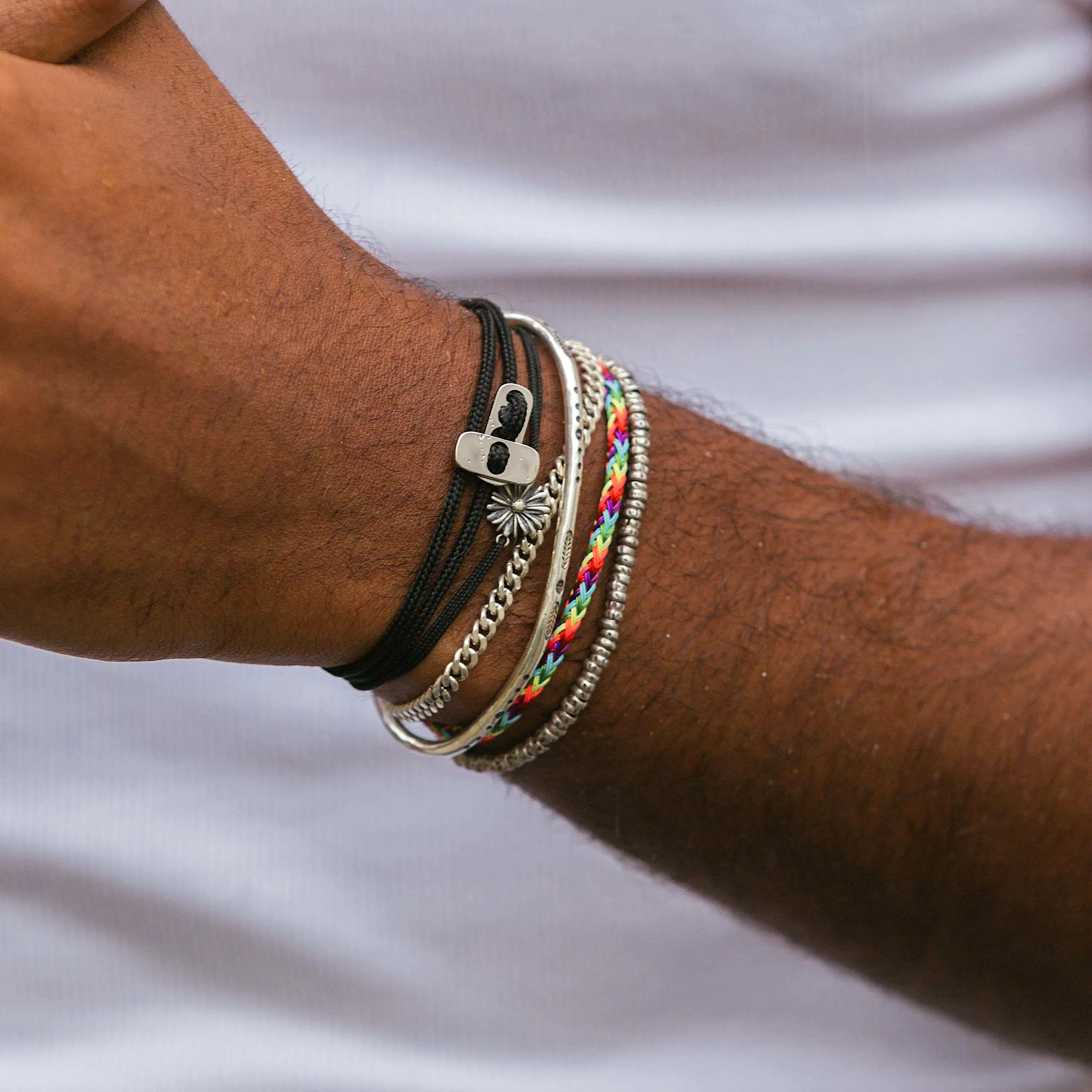 Sailing Cord Bracelet With Silver Clasp (Black)