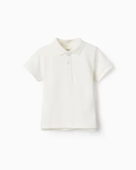 Short Sleeve Polo in Cotton Piqué for Baby Boys, White