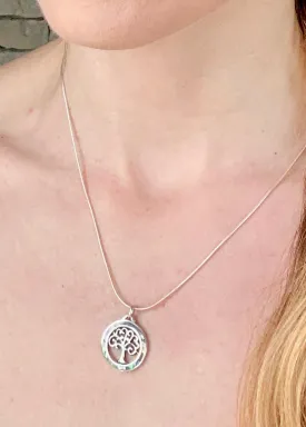 Solid Silver Abalone Shell Tree of Life Pendant