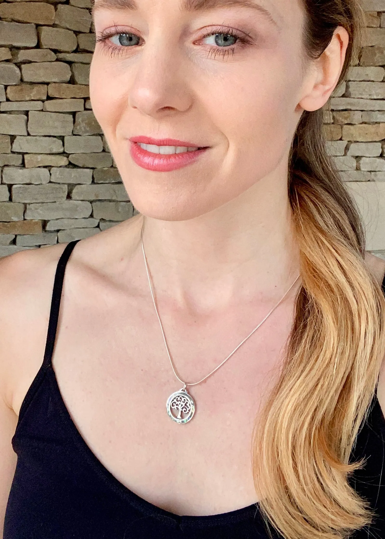 Solid Silver Abalone Shell Tree of Life Pendant