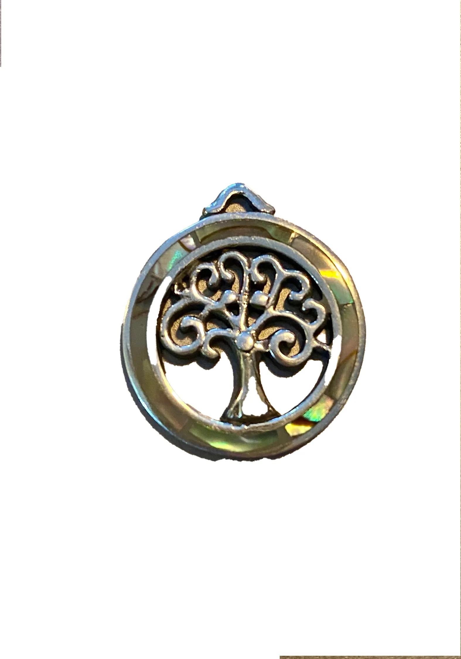 Solid Silver Abalone Shell Tree of Life Pendant