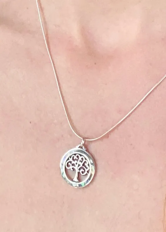 Solid Silver Abalone Shell Tree of Life Pendant