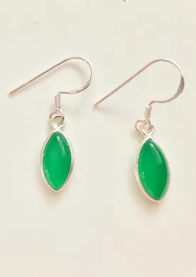 Solid Silver Green Onyx Marquise Drop Earrings