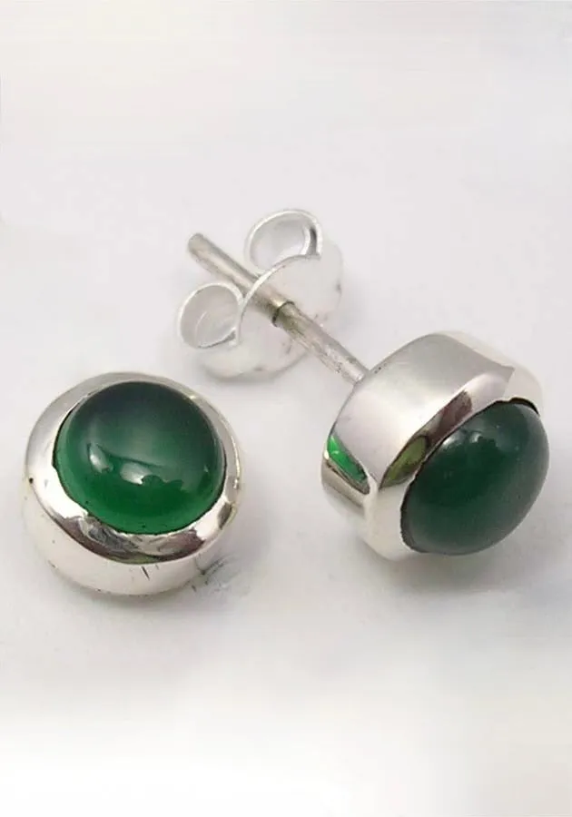 Solid Silver Green Onyx Stud Earrings