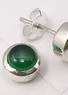 Solid Silver Green Onyx Stud Earrings