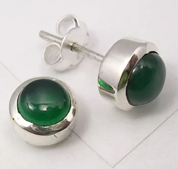 Solid Silver Green Onyx Stud Earrings