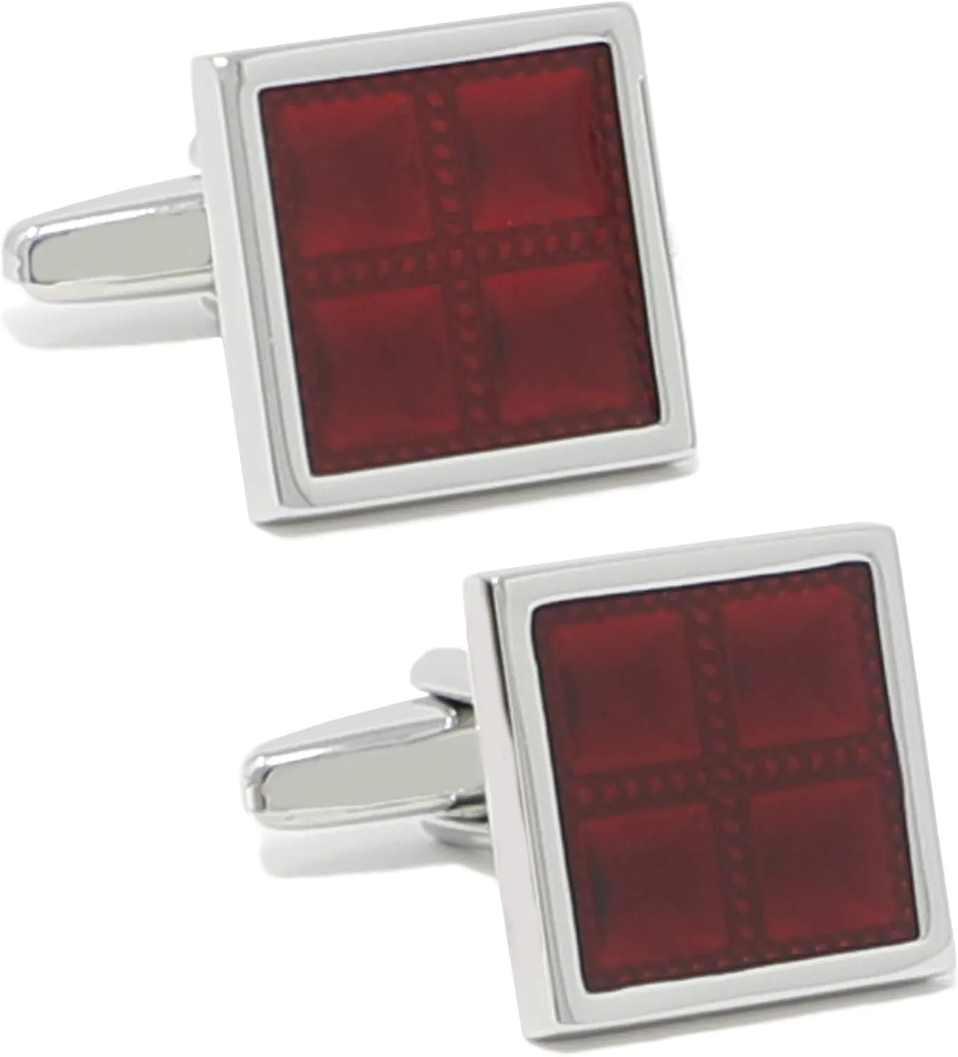 Square Burgundy Checks Cufflinks With Box Red Cuff Links Men Gift