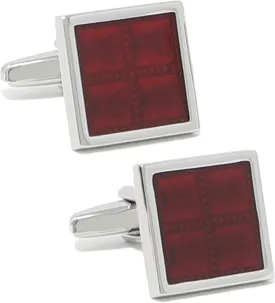 Square Burgundy Checks Cufflinks With Box Red Cuff Links Men Gift