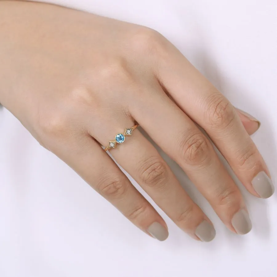 Swiss Blue Topaz and Diamond Ring