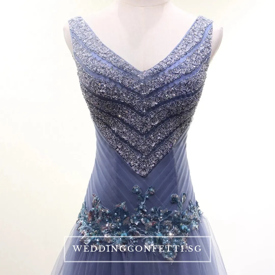 The Genesis Sleeveless Crystals Grey/Wine Red/ Red/Gold/Lilac Gown