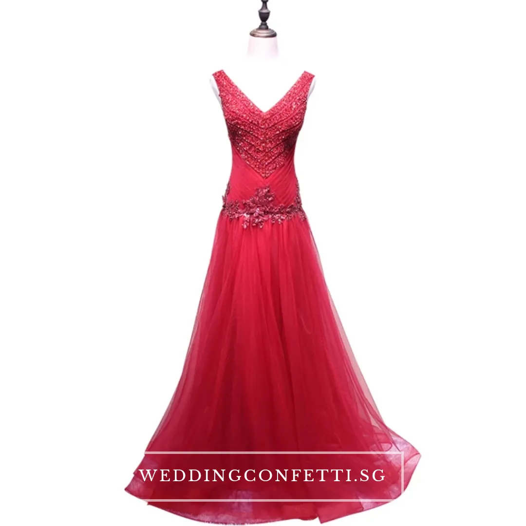The Genesis Sleeveless Crystals Grey/Wine Red/ Red/Gold/Lilac Gown