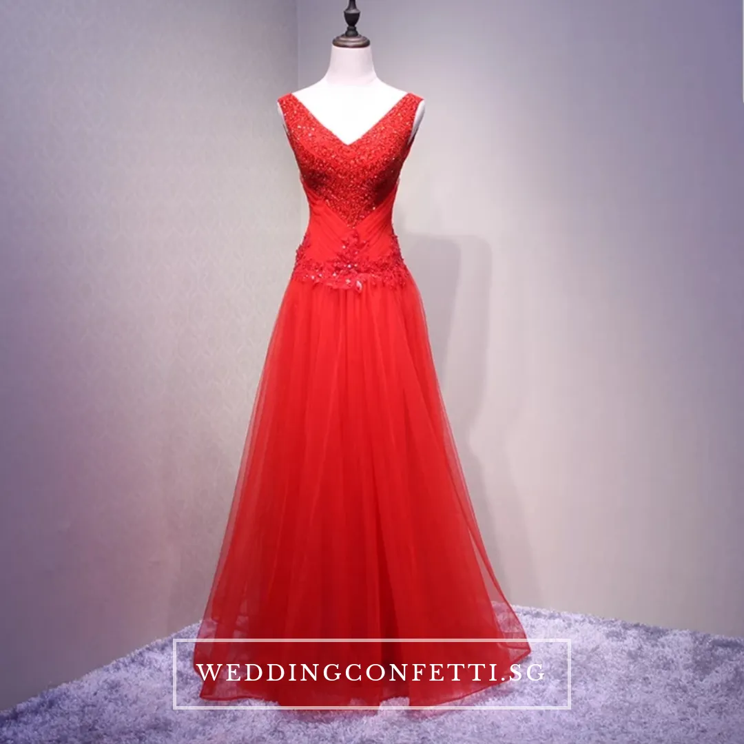 The Genesis Sleeveless Crystals Grey/Wine Red/ Red/Gold/Lilac Gown
