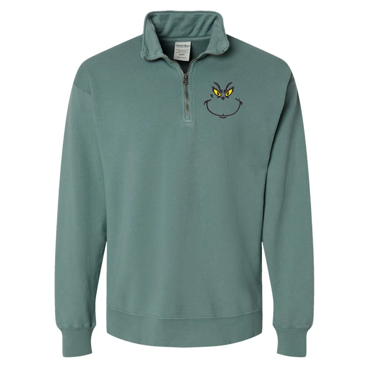 High-Quality Embroidered The Mean One Pigment-Dyed Quarter Zip Sweatshirt