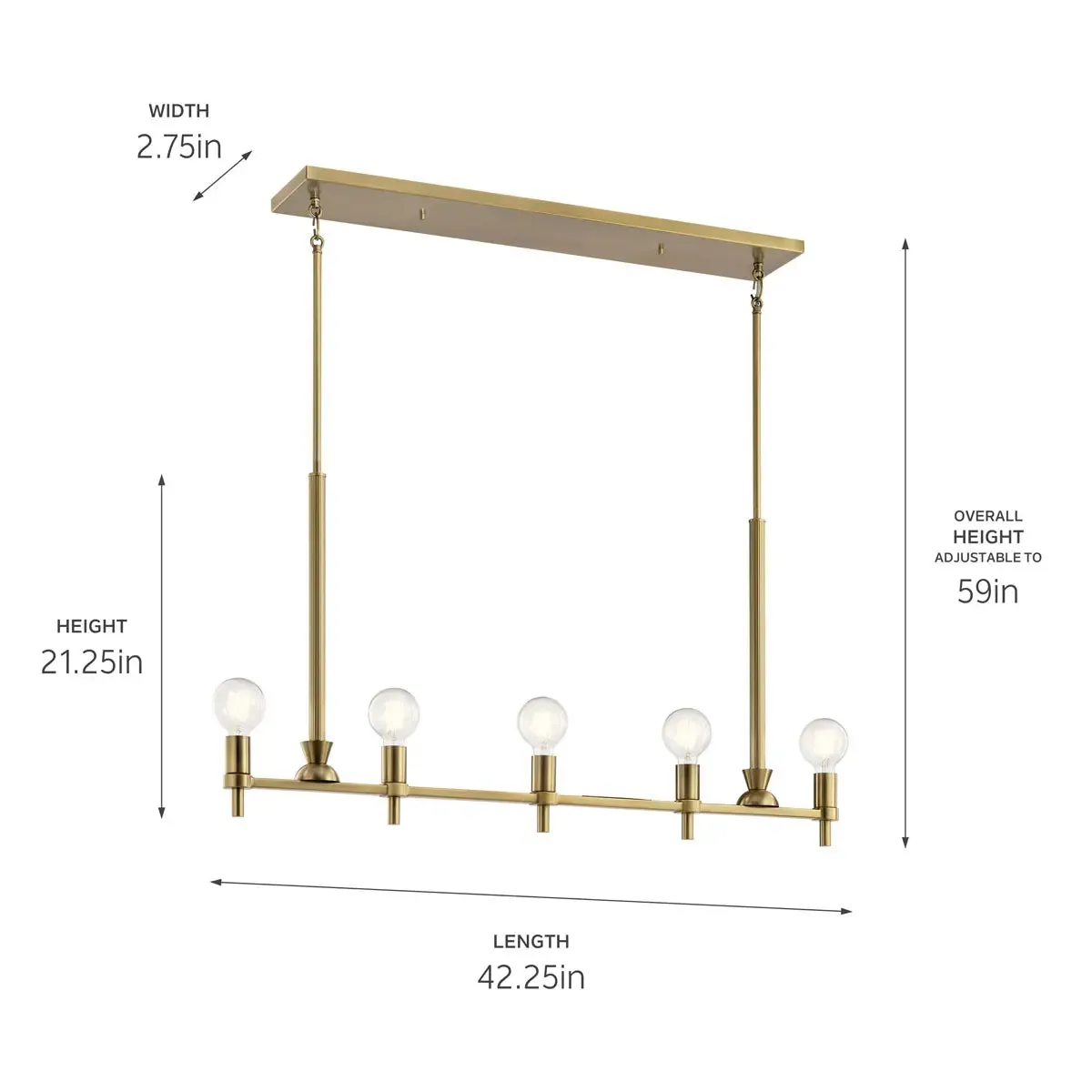 Torvee 41" 5-Light Linear Chandelier, Brushed Natural Brass Finish