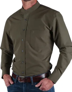 Traditional Irish Grandfather Shirt, Men's Casual Long Sleeve Button Down Poplin Style Dress Shirt with Band Collar