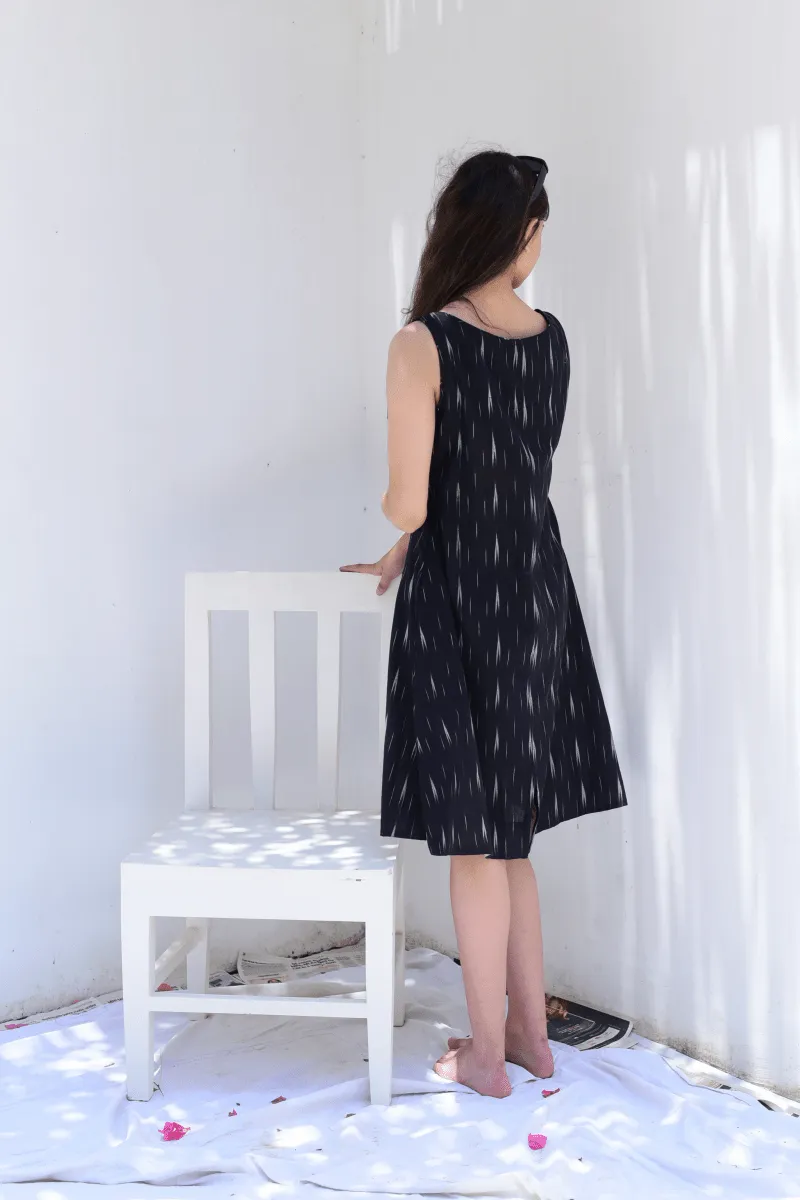 Weaved Black Ikkat A-line Sleeveless Dress