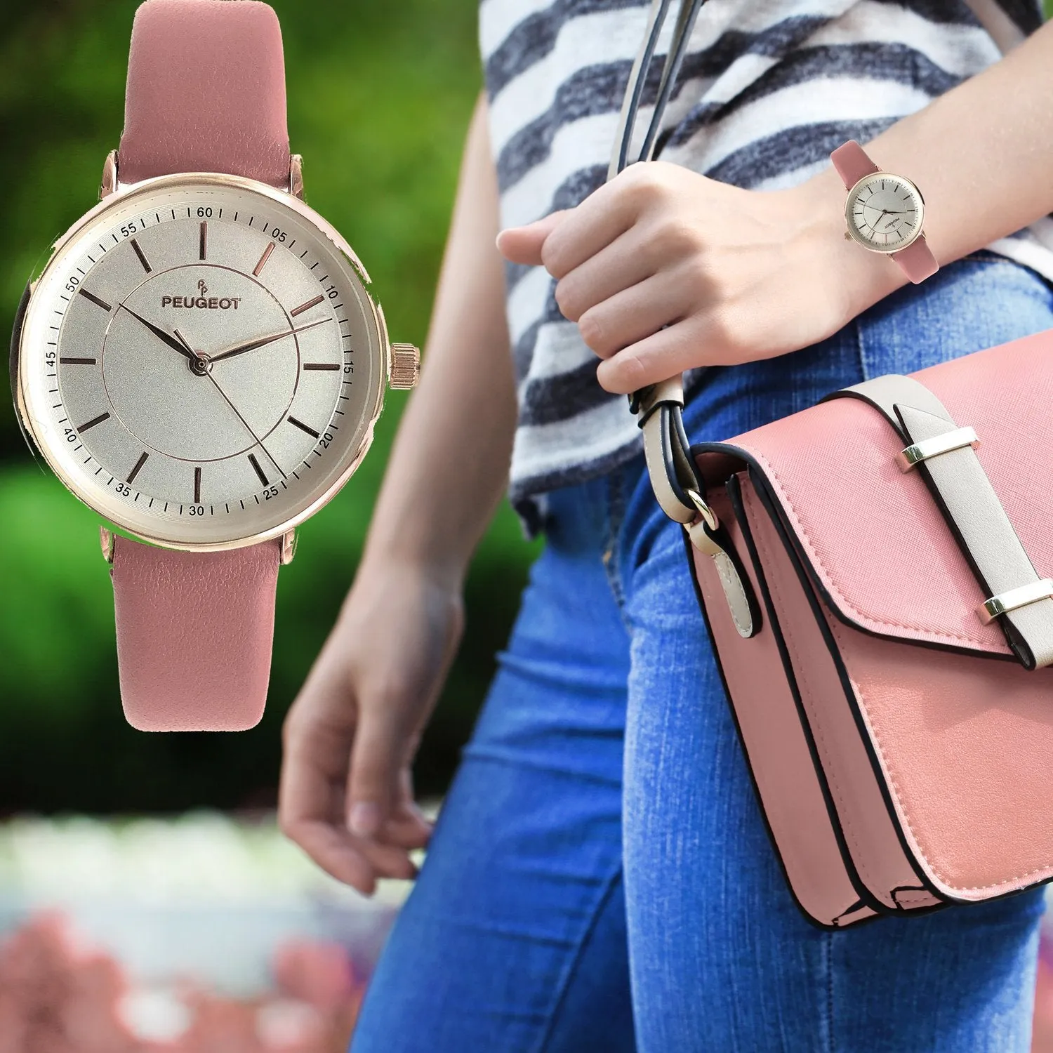 Women's 30mm Pink Modern Calfskin Leather Strap Watch