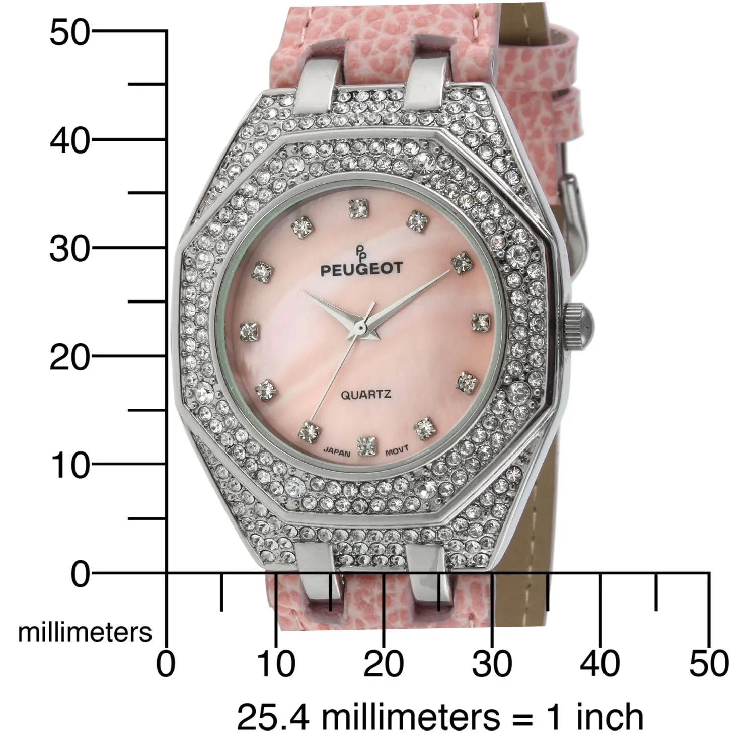 Women's 37mm Pink Watch with Crystal Bezel Leather Band