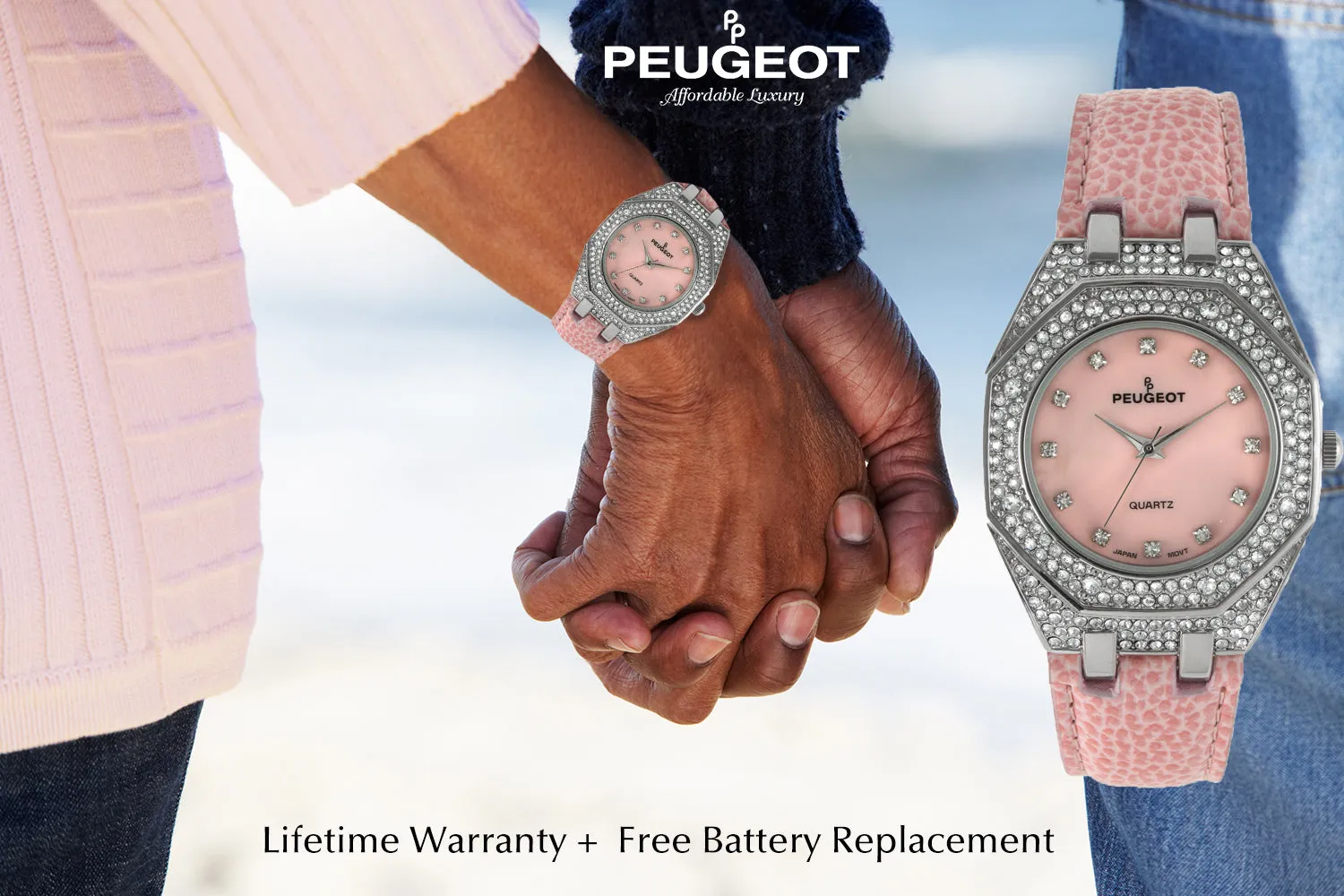 Women's 37mm Pink Watch with Crystal Bezel Leather Band