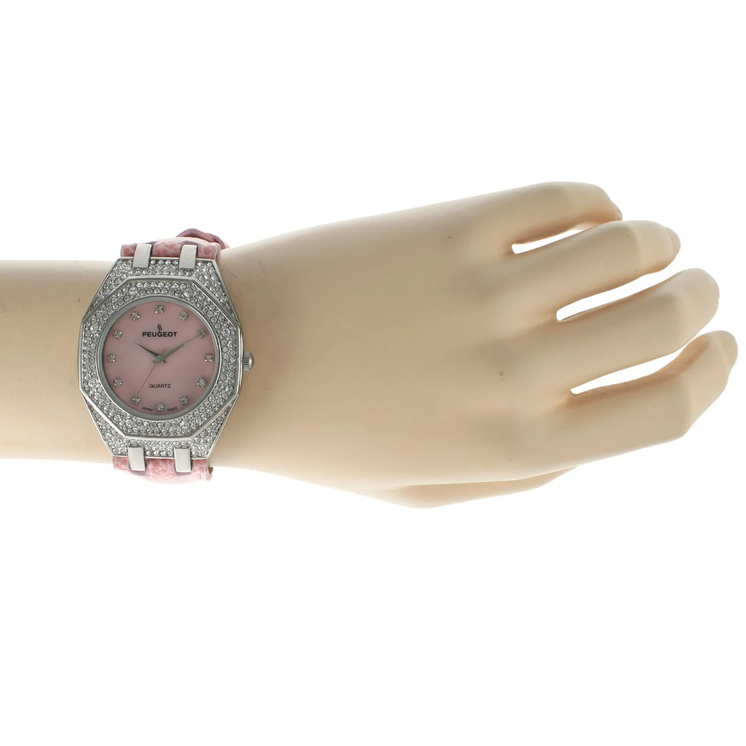 Women's 37mm Pink Watch with Crystal Bezel Leather Band
