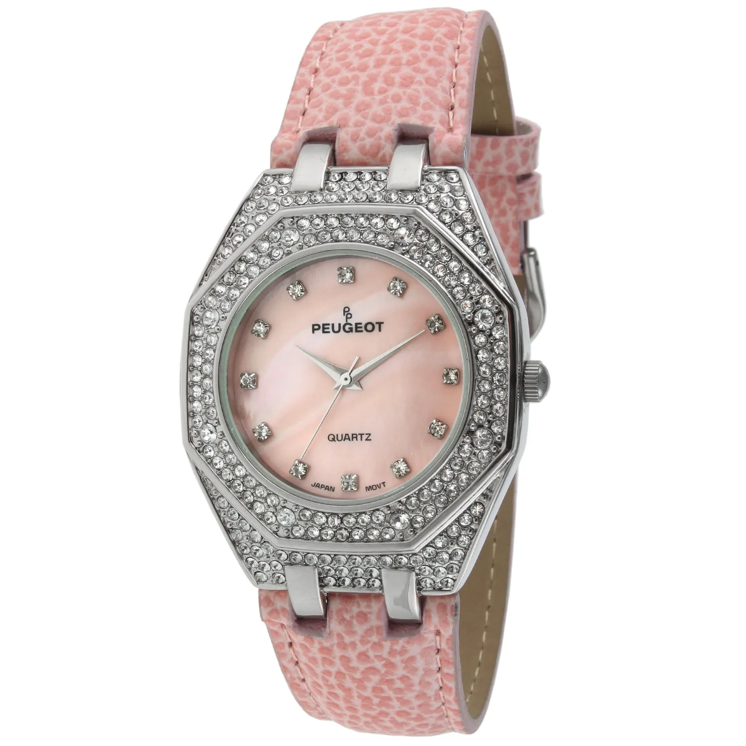 Women's 37mm Pink Watch with Crystal Bezel Leather Band