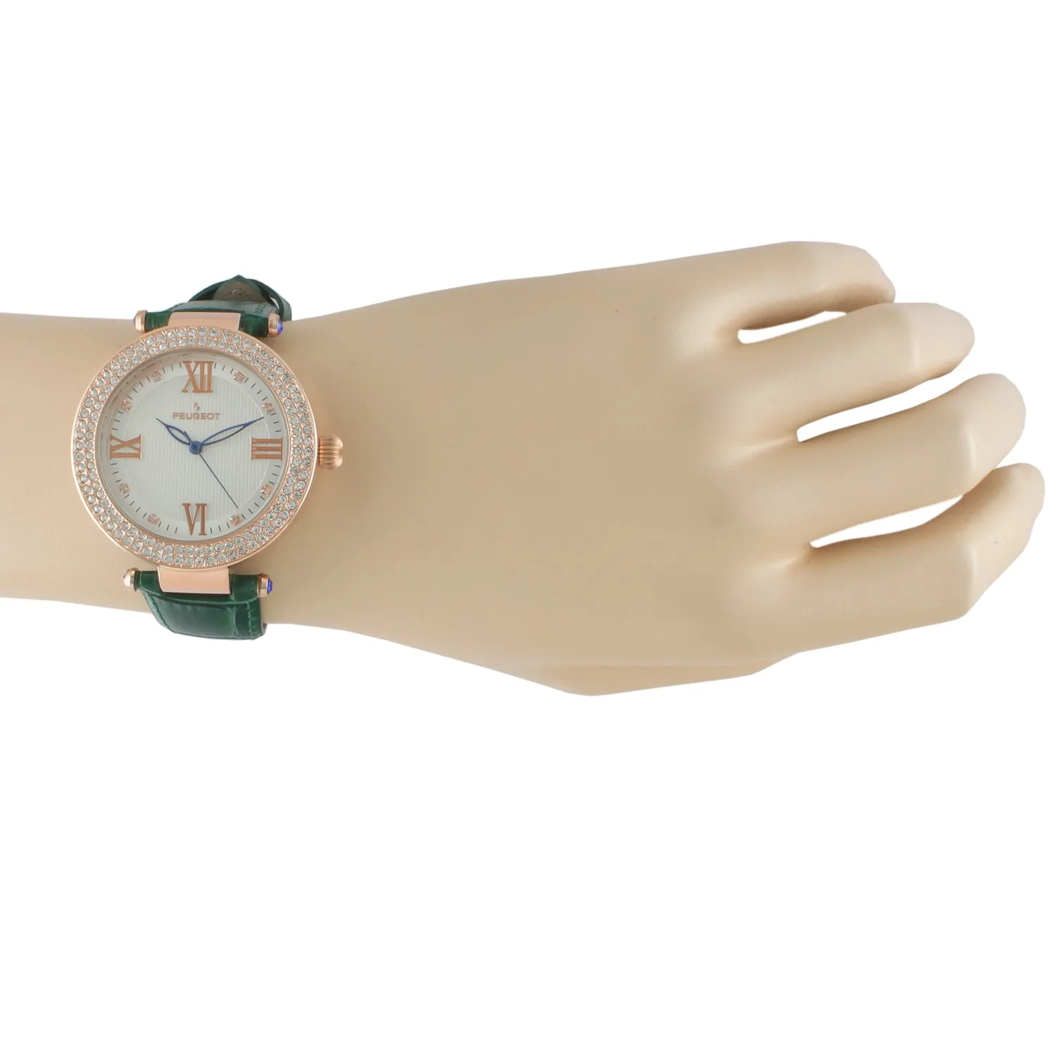 Women's 38mm Green Watch Crystal Bezel Leather Strap