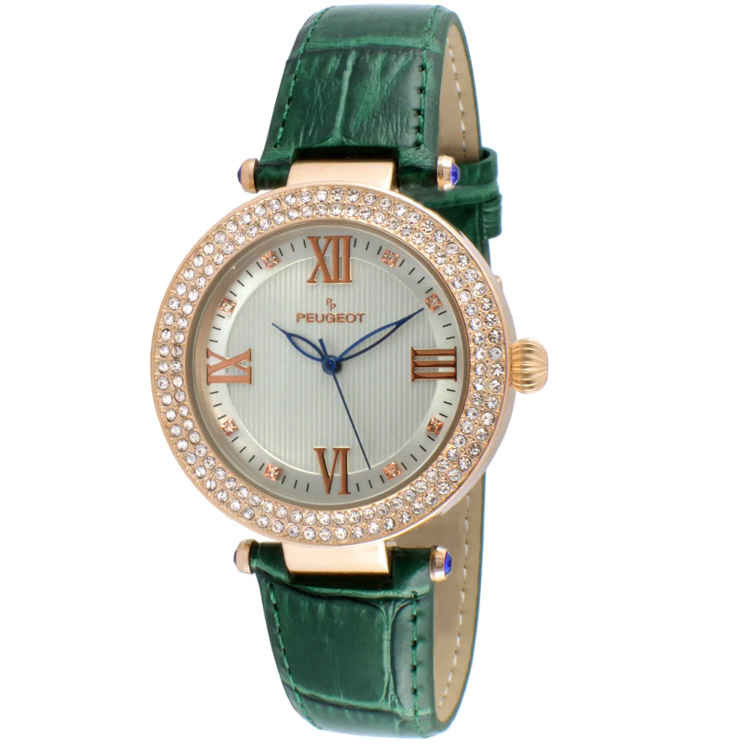 Women's 38mm Green Watch Crystal Bezel Leather Strap