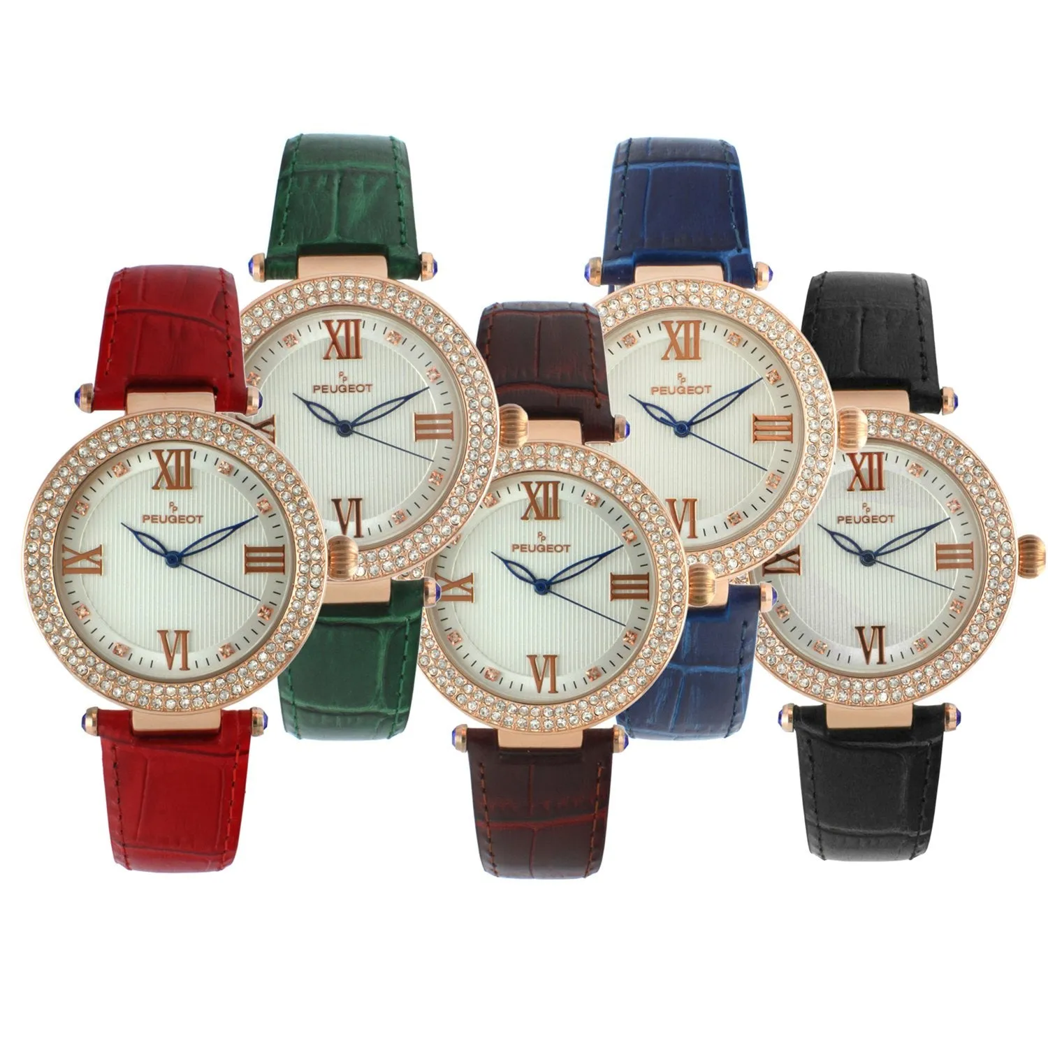 Women's 38mm Green Watch Crystal Bezel Leather Strap