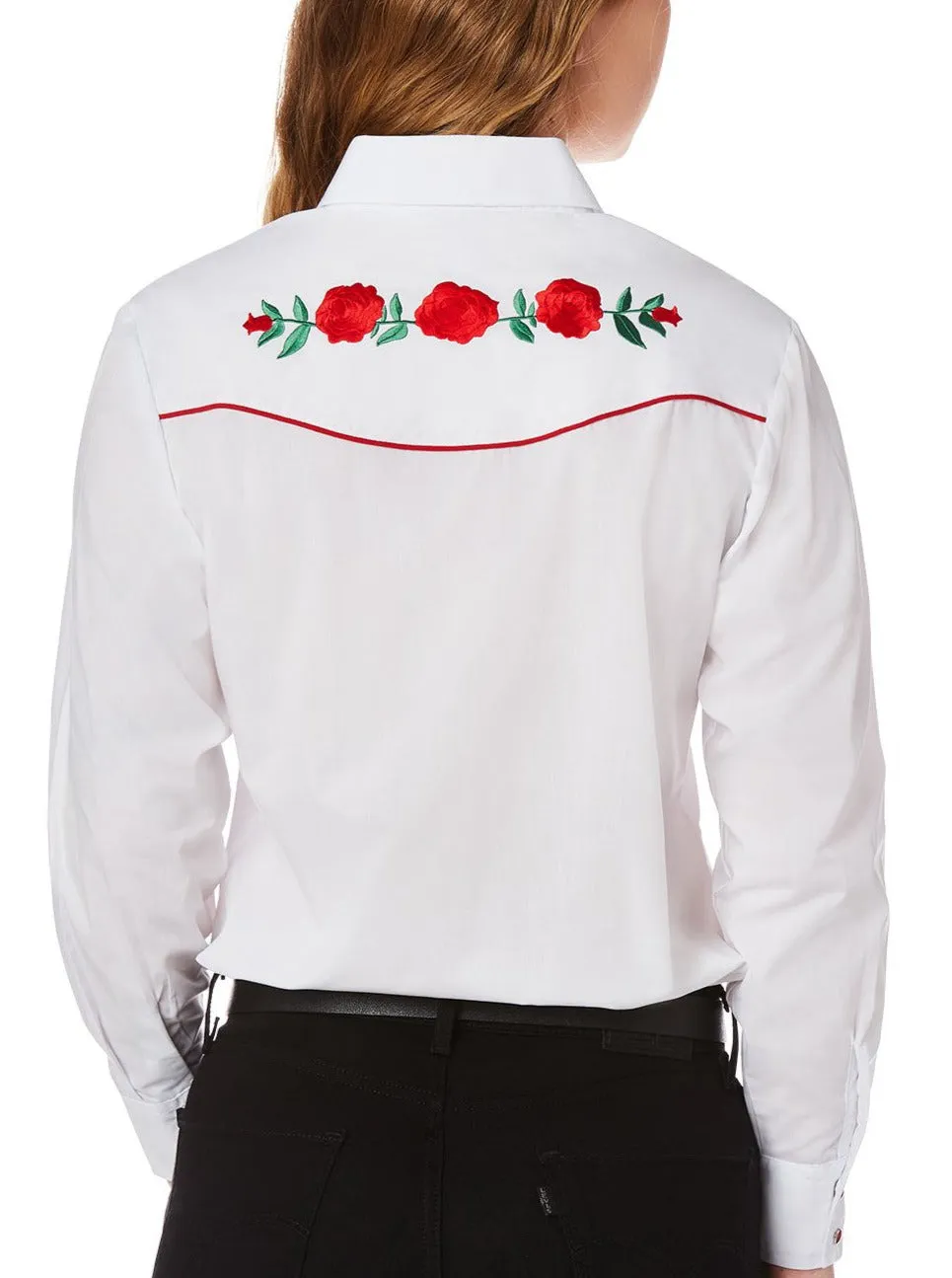 Women's Ely Cattleman Long Sleeve Western Snap Shirt with Red Rose Embroidery