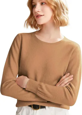 Womens Long Sleeve Crew Neck Cashmere Sweaters Soft Warm Pullover Tops Lightweight Wool Knit Sweater